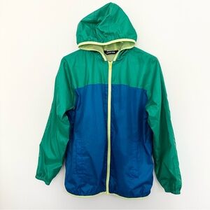 Color Block Rain Jacket Lands’ End Boys size 14 size Large Green Blue Yellow